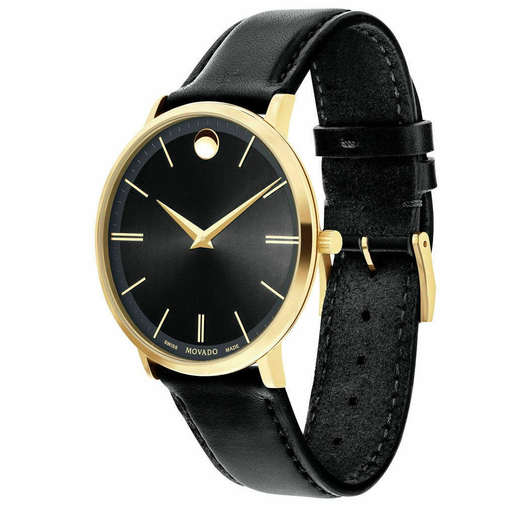 Movado Movado Ultra Slim Quartz Black Sunray Dial Men's Watch 0607087