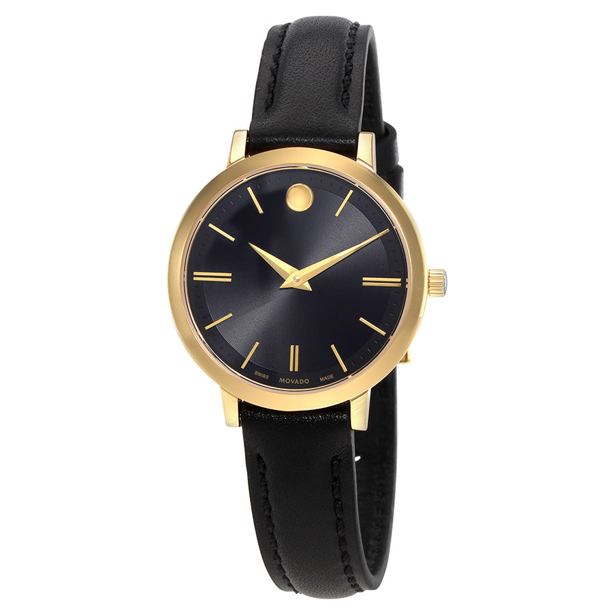 Movado Ultra Slim Quartz Black Dial Ladies Watch 0607095