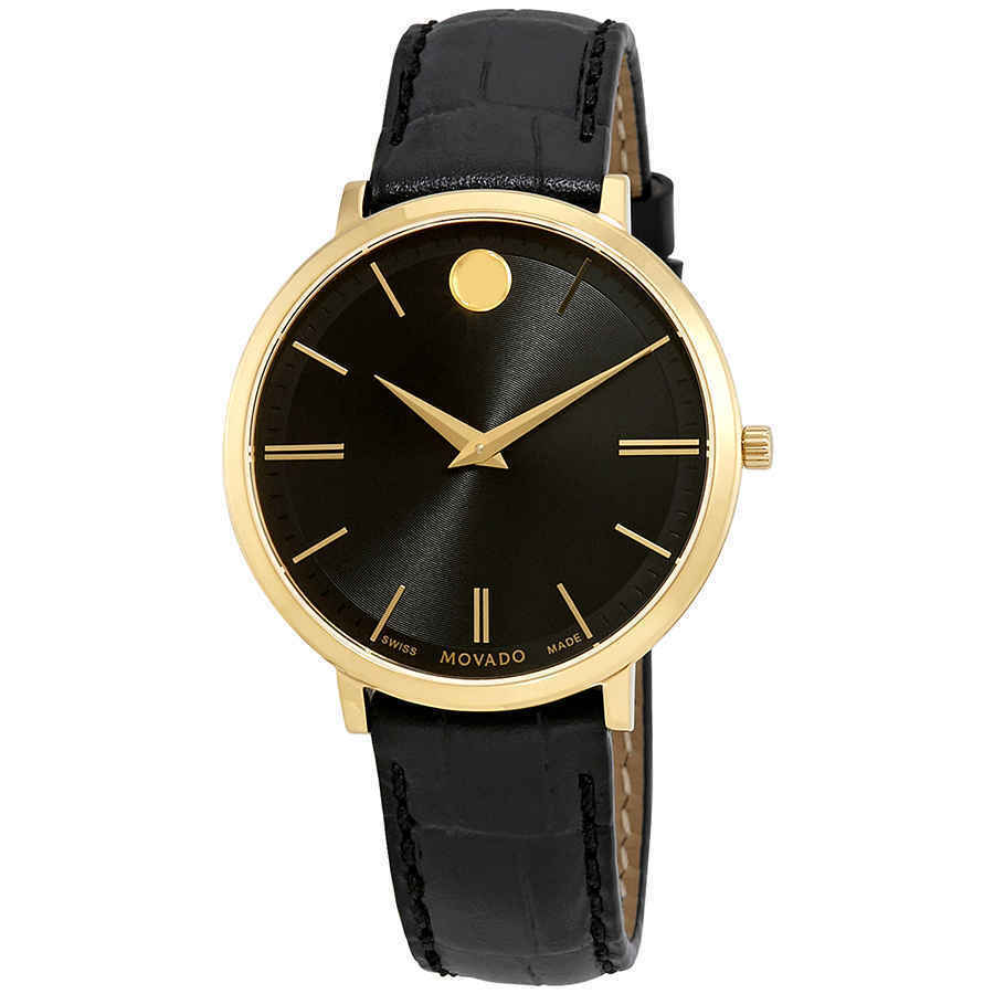Movado Ultra Slim Quartz Black Dial Ladies Watch 0607182