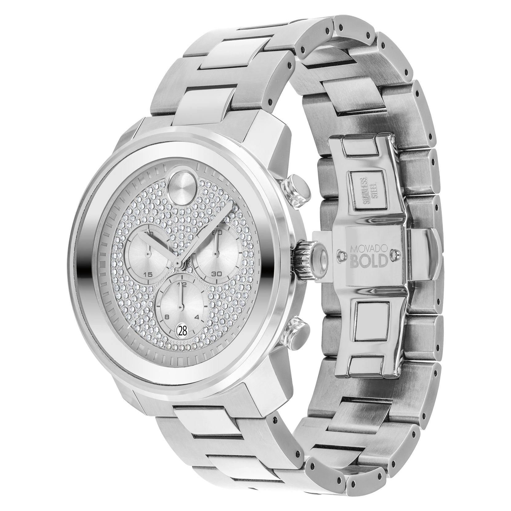 Movado Movado Bold Metals Chronograph White Crystal Pave Dial Men's Watch 3600666