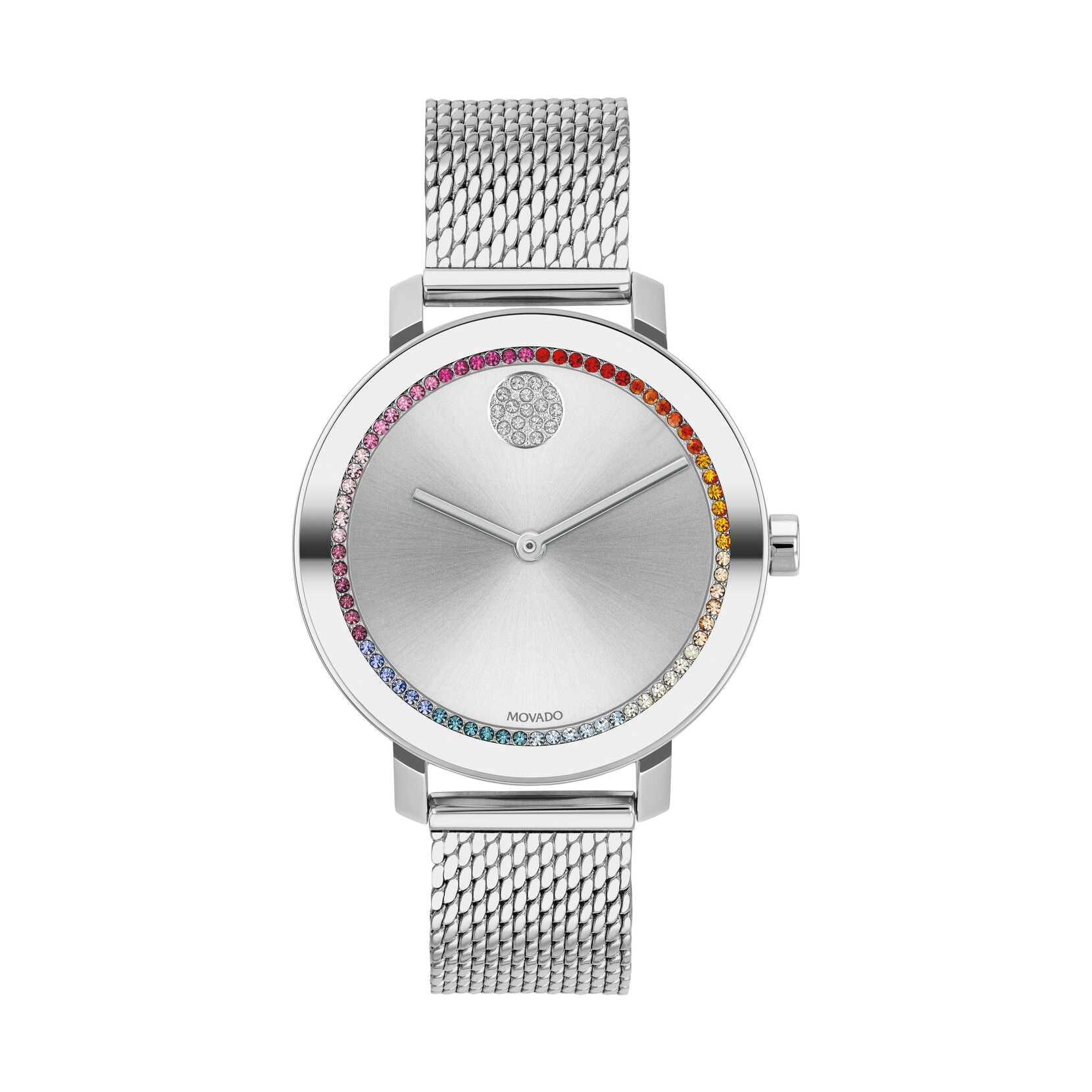 Movado Bold Evolution Quartz Silver Metallic With Crystal Set Dot Dial Ladies Watch 3600698