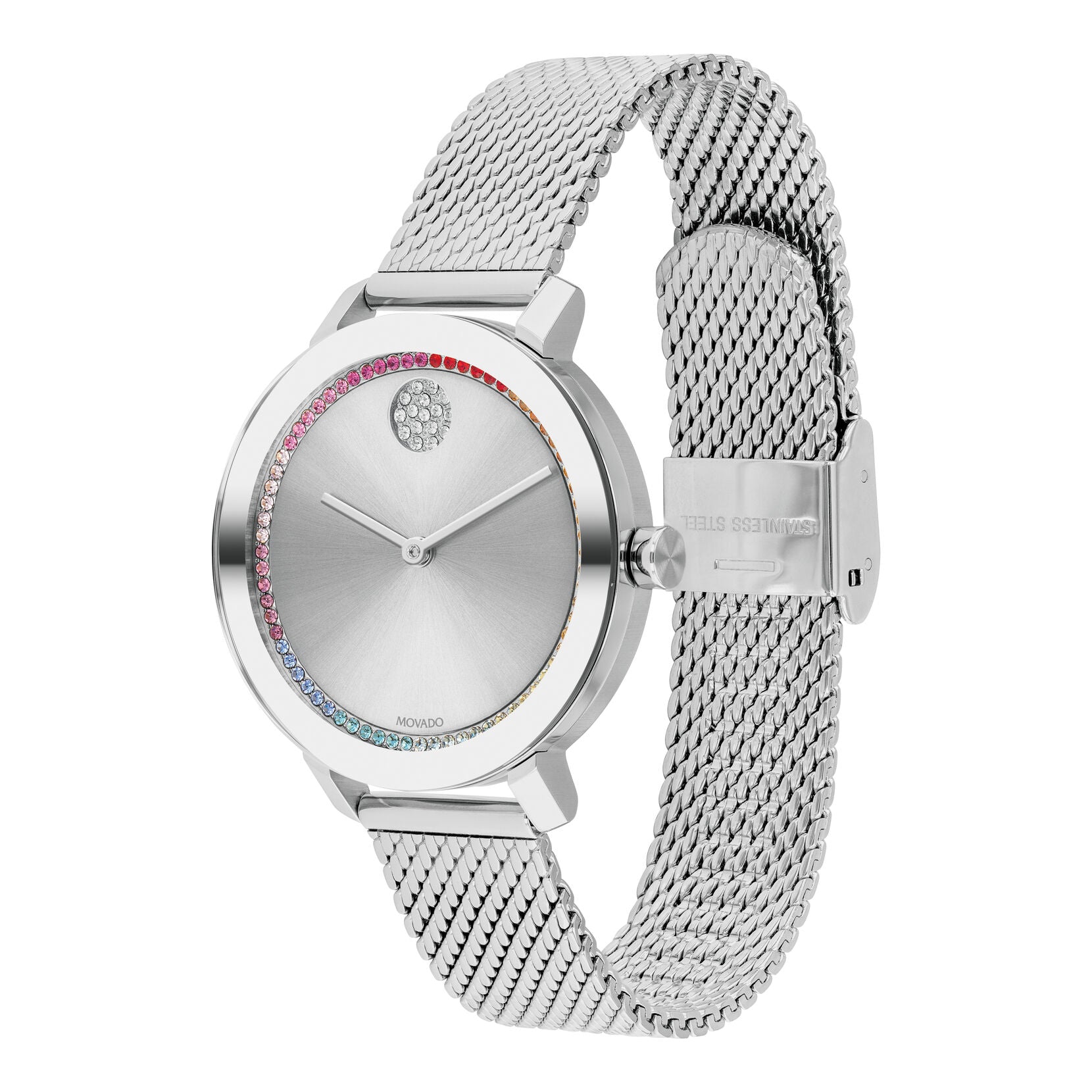 Movado Movado Bold Evolution Quartz Silver Metallic With Crystal Set Dot Dial Ladies Watch 3600698