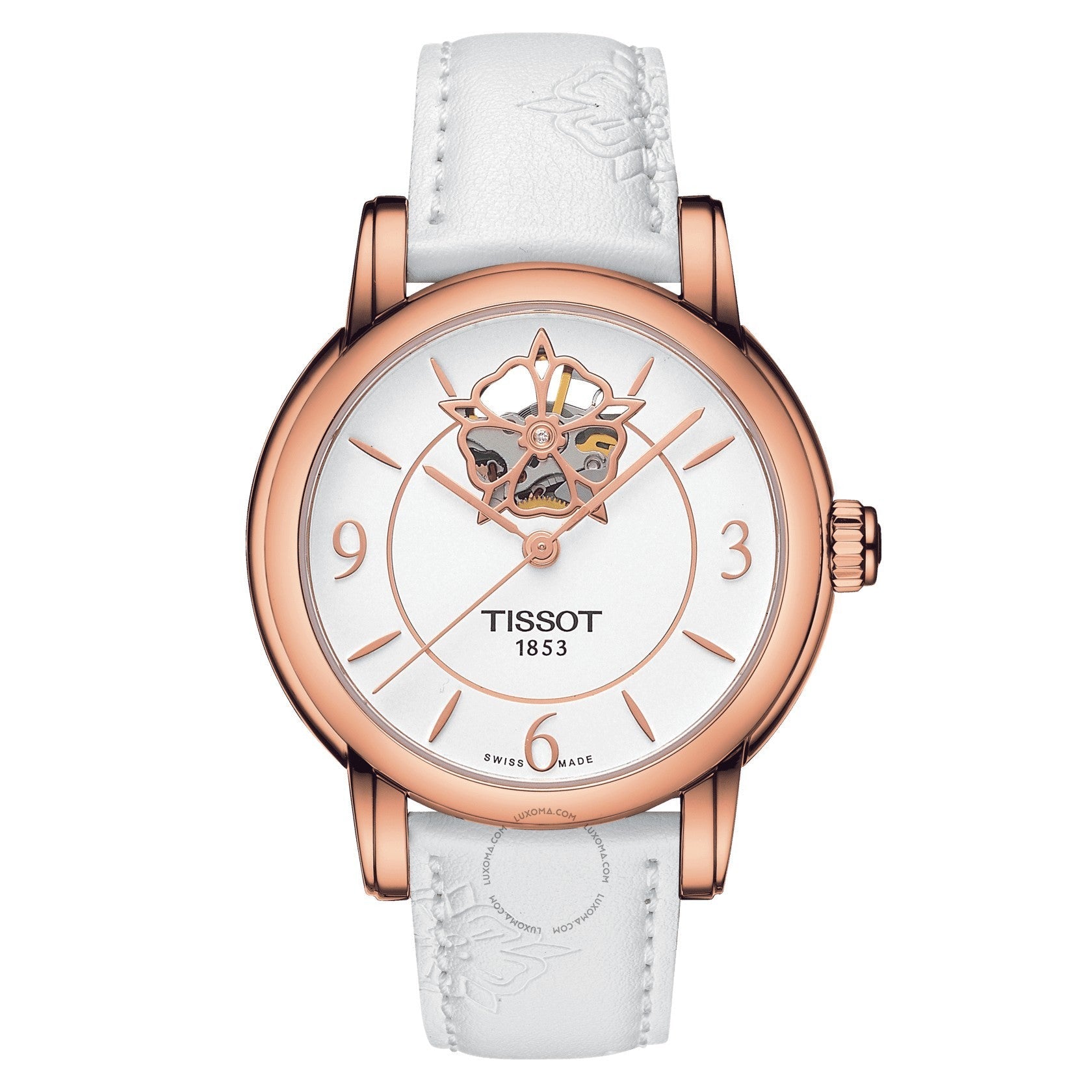 Tissot Lady Heart Automatic White Mother of Pearl (Open Heart) Dial Ladies Watch T050.207.37.017.04