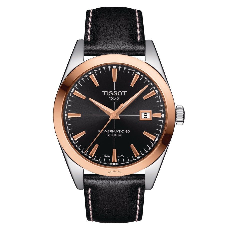Tissot T-Gold Automatic Sunray Satinated Black Dial Men's Watch T927.407.46.051.00